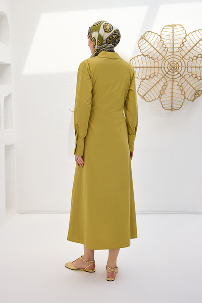 LOCCO Green Oil Green Poplin Jan Tie-Up Women's Dress