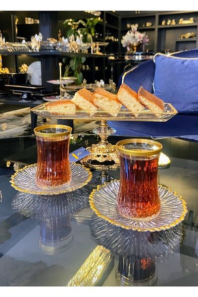 Paşabahçe Elysia Gold Gilded 12 Piece Tea Set