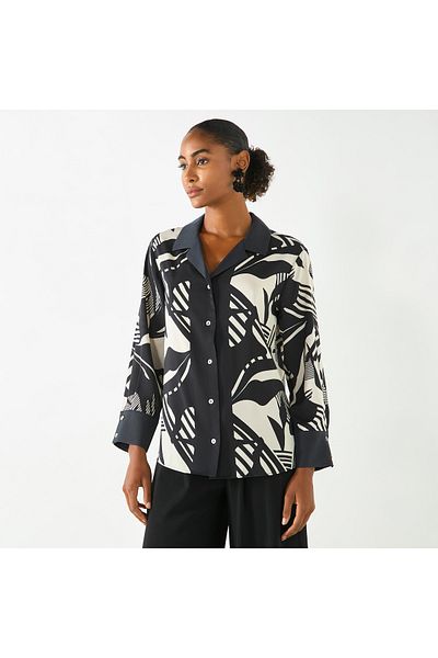 FAV All-Over Print Shirt with Camp Collar and Long Sleeves