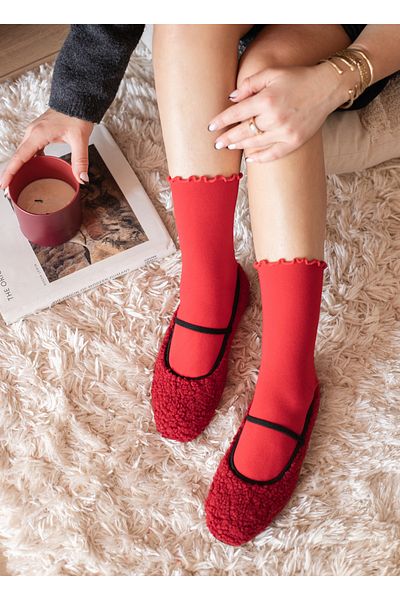 Forwena Red Frilly Modal Elastic Seamless Women's Socks