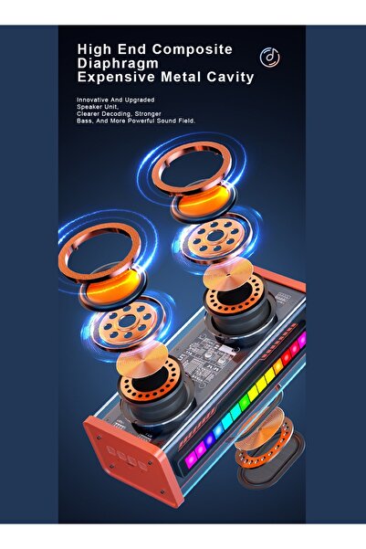 FlashHawk مكبرات صوت بلوتوث محمولة، مكبرات صوت مزدوجة شفافة بقوة 10 وات، مضخم صوت، أضواء ديناميكية LED