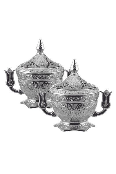 Sena 2 Pieces Tulip Handle Metal Sugar Bowl with Lid (063-2)