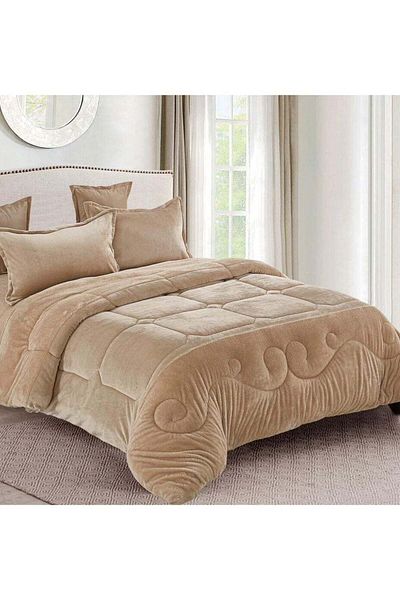 Comfy FAUX FUR 6PC KING SIZE ROYALTY COLLECTION COMFORTER SET CREAM