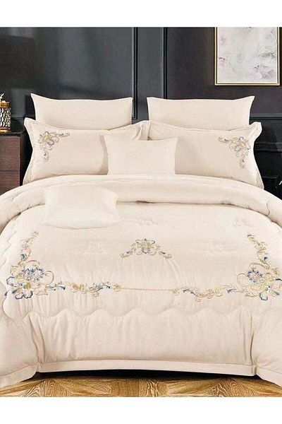 Comfy Dream 8 PC PURE COTTON EMBROIDERY COMFORTER SET CREAM