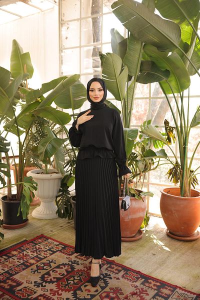 Nissra Ankanoor Black Pleated Skirt Suit Anka 255076