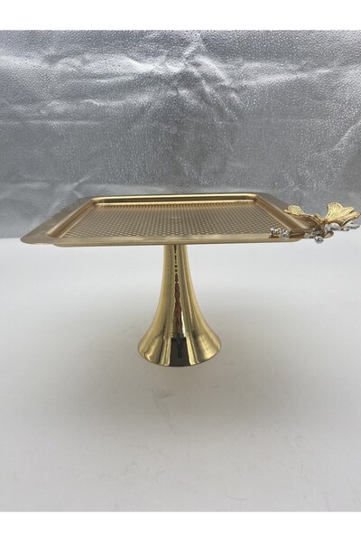 Fiyakalı Ürünler Atölyesi صينية تقديم الشاي والقهوة المعدنية المربعة الذهبية، المعجنات، الكعك، البسكويت، صينية تقديم المهر