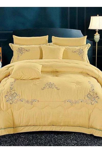 Comfy Dream KINGSIZE PURE COTTON 8 PC HONEY GOLD EMBROIDERY COMFORTER SET