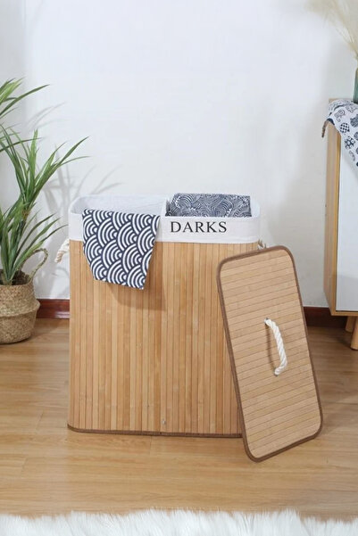 OneHouse Bambu Kirli Temiz Bölmeli Çamaşır Sepeti 32x52x60