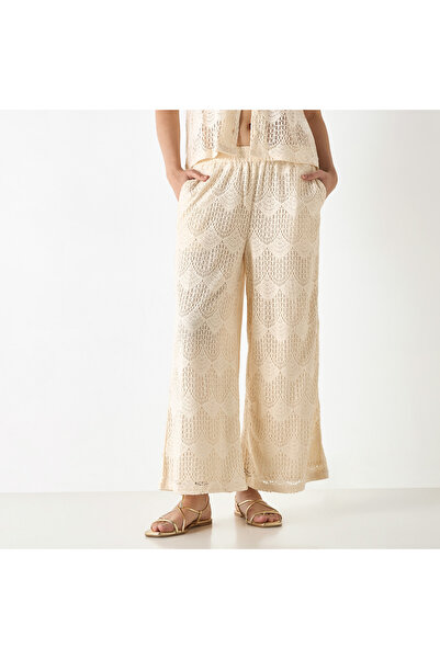 FAV Lace Detail Wide Leg Pants with Elasticated Waistband and Pockets