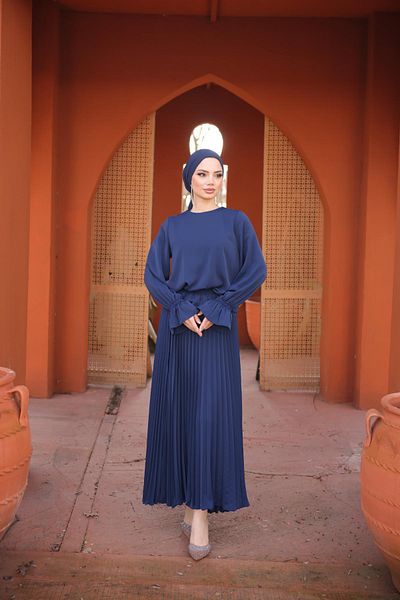 Nissra Ankanoor Navy Blue πλισέ κοστούμι φούστα Anka255076