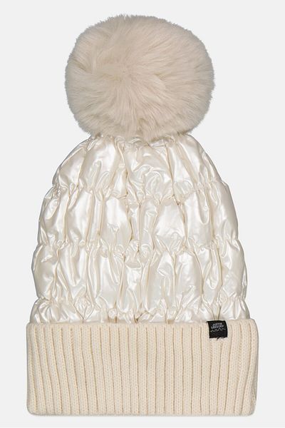 Justin Gregory Women Quilted Leather Beanie, Off-white