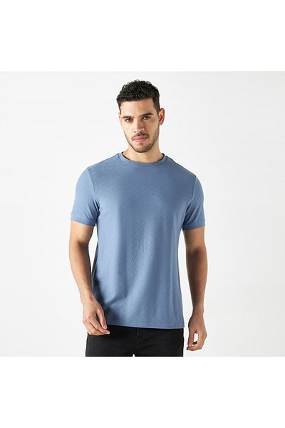FAV Textured Jacquard T-shirt with Crew Neck and Short Sleeves
