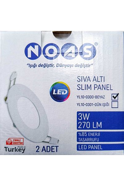 Noas لوحة LED مستديرة تحت الجص بقوة 3 واط مع ضوء أبيض