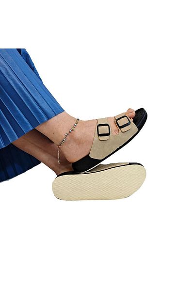 Pierre Cardin 7410 Cream Double Buckle Soft Sole Comfortable Slippers