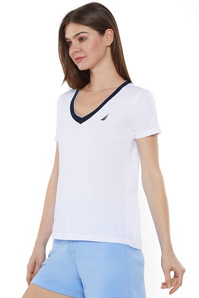 Nautica Women's Cotton and Viscose White T-Shirt, Classic Essential for Casual Look