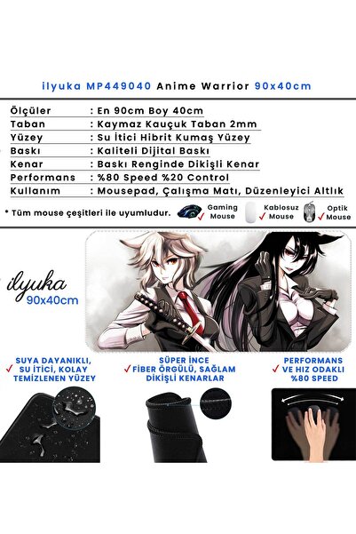 ilyuka Gaming Mousepad 90x40cm XXL Büyük Boy Dikişli Kenar Kaymaz Taban MP449040 Anime Warrior