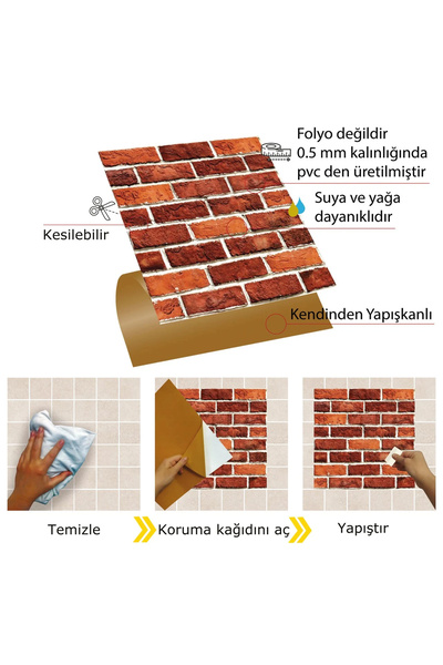 TİNK Kendinden Yapışkanlı Kırmızı Tuğla Desenli Pvc Karo 30x30 Cm (33 ADET) 3m2