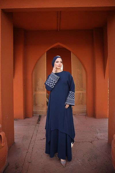 Nissra Ankanoor Navy Blue Κεντημένη Φούστα Κοστούμι Anka255059