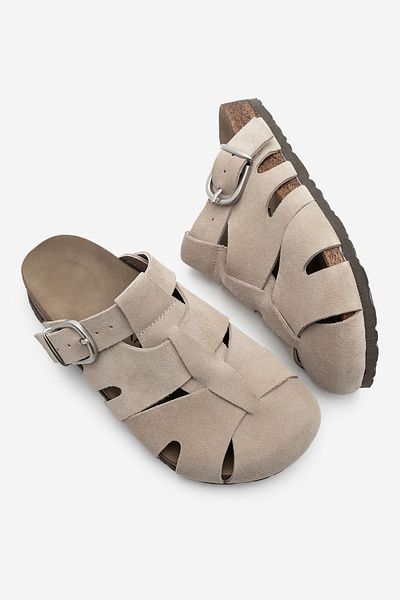 Marjin Beige Wildleder-Damenhausschuhe – echtes Leder, geschlossene Vorderseite, lässige Yolis