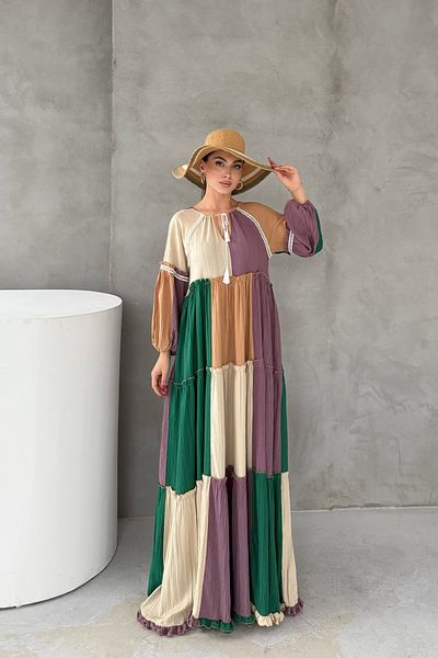 Seda Yalçın Atelier Color Blocked Garnished Seersucker Dress