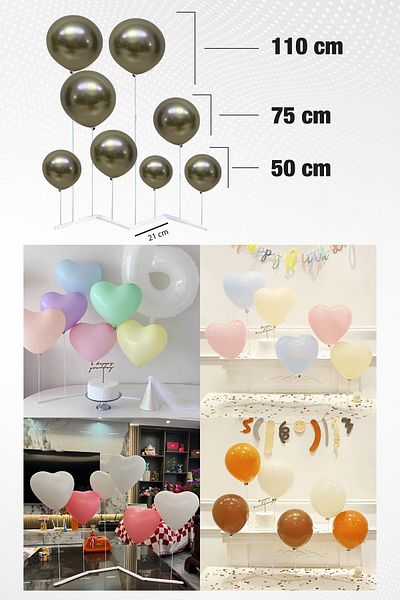 Parti Atölyesi New Model 8 Arm 110 cm Balloon Wall Stand Suitable for Use on the Floor and Tables