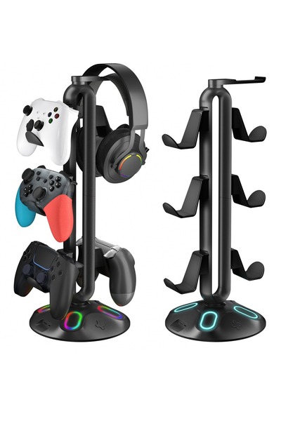 FlashHawk حامل عرض لوحدات التحكم بثلاث طبقات مع إضاءة RGB ومنافذ USB