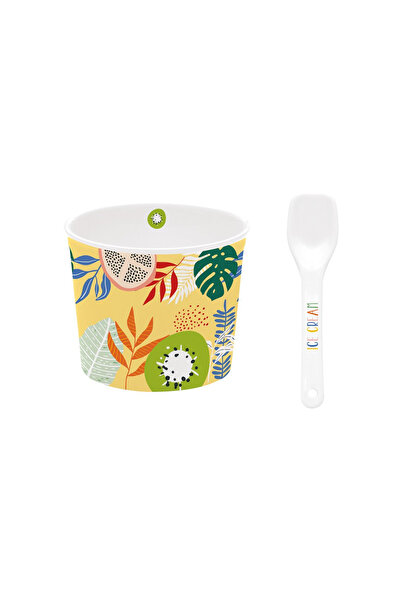 DR EASY LİFE Porcelain Set Bowl With Spoon Icecream Kiwi