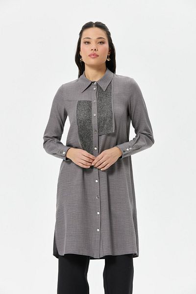 Esswaap Detailed Buttoned Tunic - Anthracite Mesh Combination