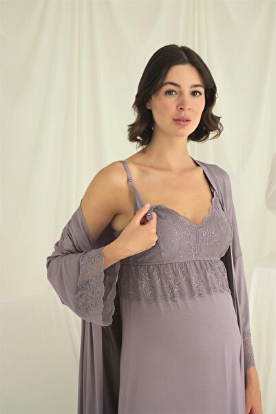 MONAMİSE Monamise Women's Lace Maternity Maternity Dressing Gown Set 18672