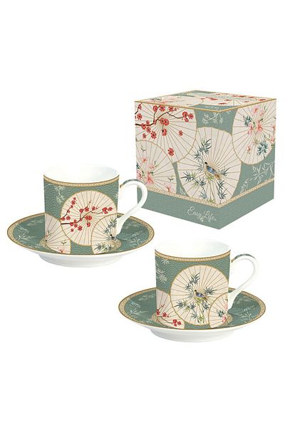 DR EASY LİFE Porcelain Set of 2 75ml Mugs and Saucers Oriental Dreams