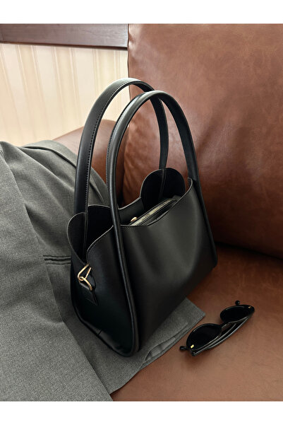 NOTHING Dámská speciální designová černá taška do ruky a přes rameno z umělé kůže s odnímatelnou taštičkou na make-up