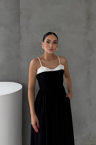 Seda Yalçın Atelier Black Gathered Dress with Garnish on the Front