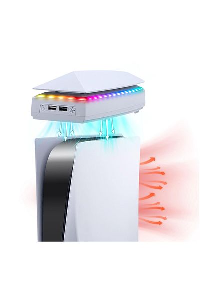 FlashHawk PS5 Top Cooling Fan with 7 Modes RGB Light, Low Noise Cooler Compatible
