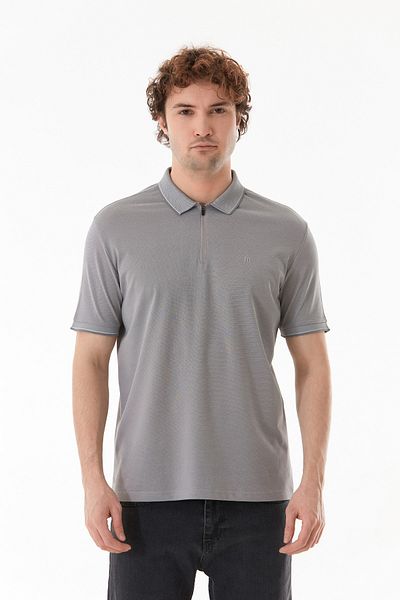 Fulla Moda Μπλουζάκι Oxford υφασμάτινο με μισό φερμουάρ Polo γιακά