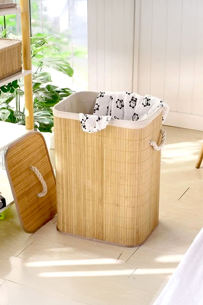 OneHouse Katlanabilir Bambu Çamaşır Kirli Sepeti 41x31x50
