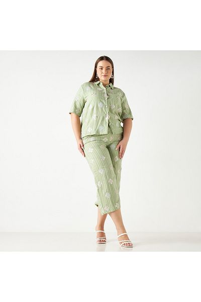 FAV Sequin Embellished Striped Cropped Pants with Pockets