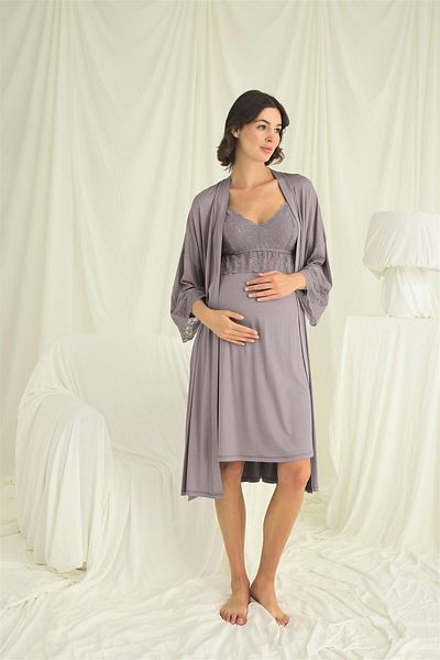 MONAMİSE Monamise Women's Lace Maternity Maternity Dressing Gown Set 18672