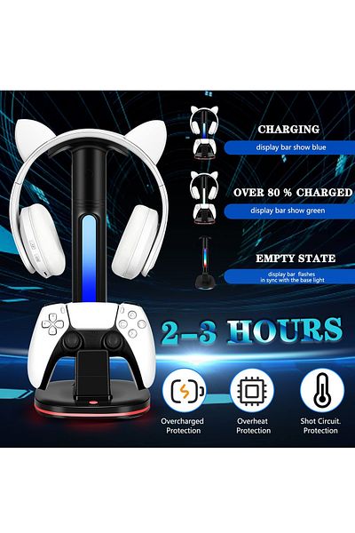 FlashHawk Controller Charging Station with RGB Headphone Stand for PS5 Controller