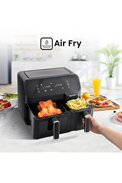 Hisense 9L Dual Basket Air Fryer, Air Fry, Preset Menus, 360° Circulation