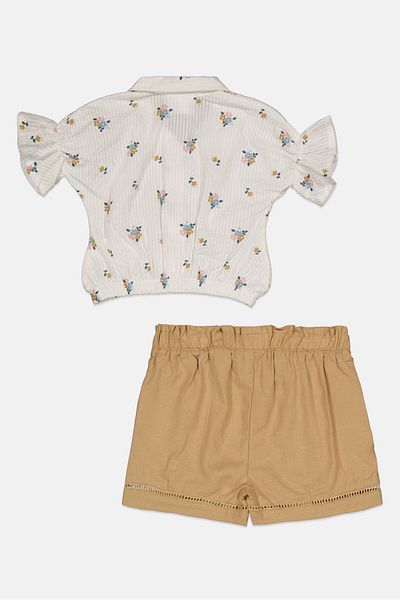 Willow & Whistle Toddlers Girl 2 Pieces Floral Print Top And Short Set, White
