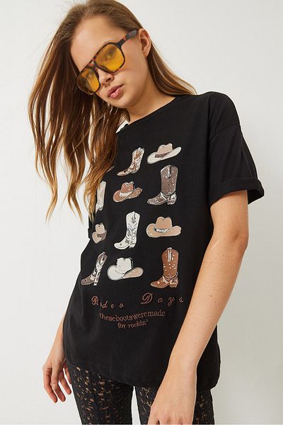 Bianco Lucci Women's Short Sleeve Cowboy Printed T-Shirt 60602012