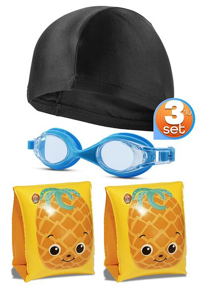 Telvesse 3Pcs Seat Swimming Cap Children Swimmer Blue Waterproof Swimming Safe Pool Sea