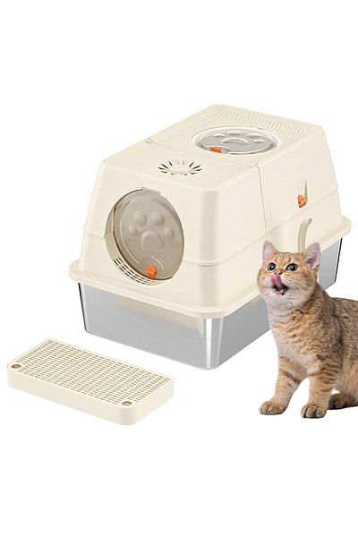 KidLe Stainless Steel Litter Box Metal Cat Litter Box with Litter Scoop Extra Large Cat Box High Sides