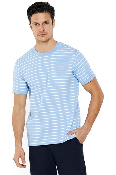 Nautica Men's White and Blue Striped Round Neck T-Shirt – Cotton Casual Classic Essential