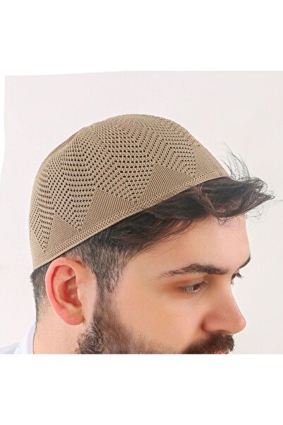 İkranur Πλεκτό Καπάκι Προσευχής Δαντέλας Nisa-Μπεζ Χρώμα