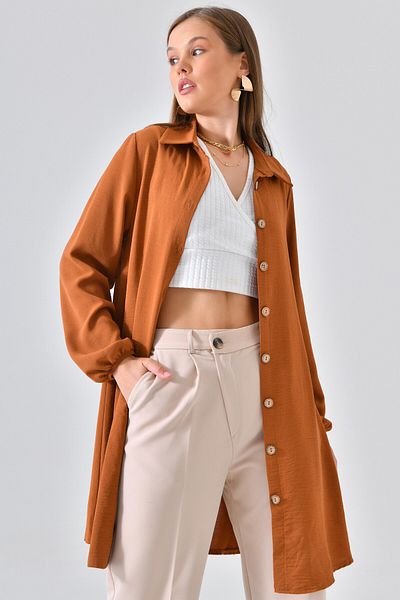 Saade Light Brown Wooden Buttoned Tunic