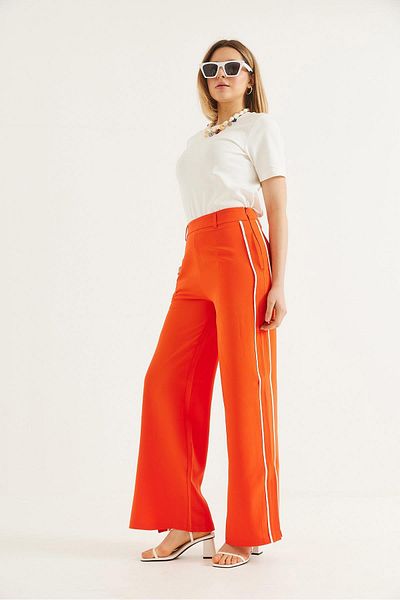 CALİENTE Striped Trousers with Leg Slits Orange