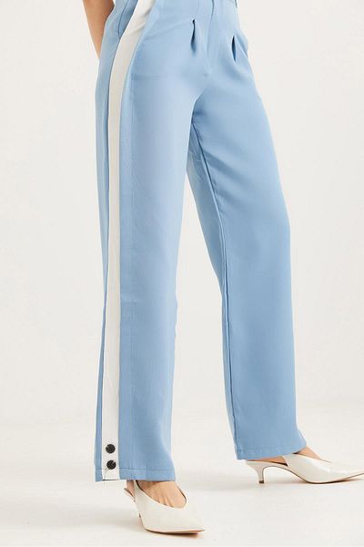 CALİENTE Wide Leg Trousers with Side Stripes Blue