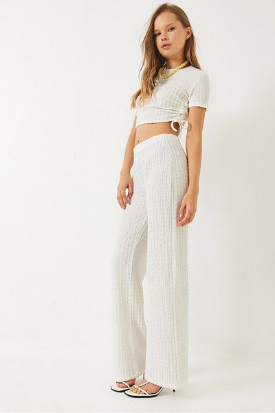 Bianco Lucci Women's Side Tie Short Sleeve Crop Seersucker Bottom-Top Set 60284005