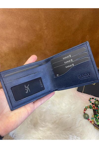 SANAT Sl-609 Genuine Leather Wavy Card Holder Id, Men's Wallet with Extra Card Holder Inside Driver's License Compartment